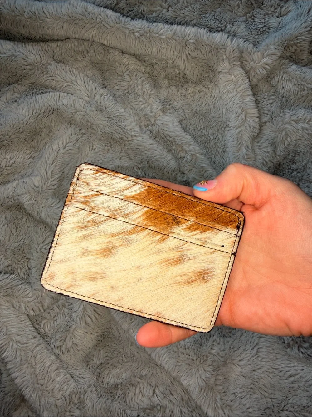 Genuine cow Hair-On Leather Card Holder - Tan Brown and white
